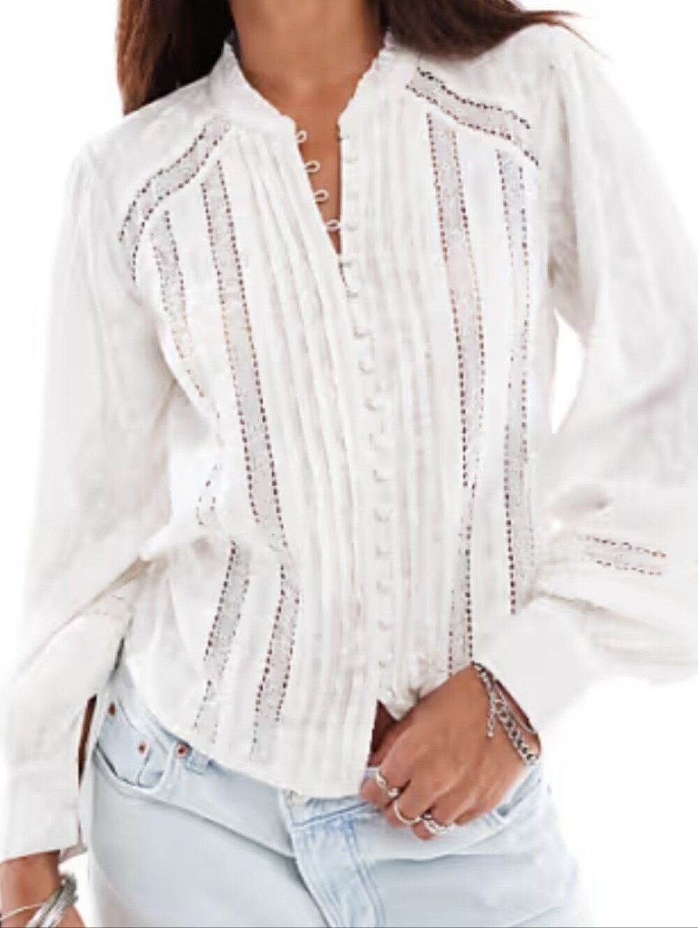 Free People White Eyelet Button-Front Peasant Blouse - Women
